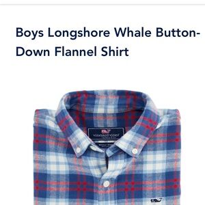 Boys Longshore Whale Button-Down Flannel Shirt- M